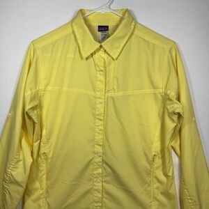 Patagonia Women's Button Down Roll Tab Sleeve‎ Yellow Hiking Shirt 52185 Size 8